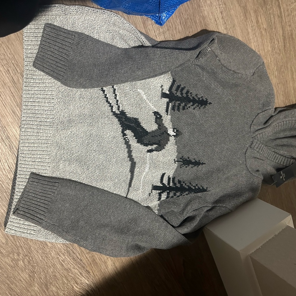abercrombie kids Gray Ski Scene Hooded Knit Sweater